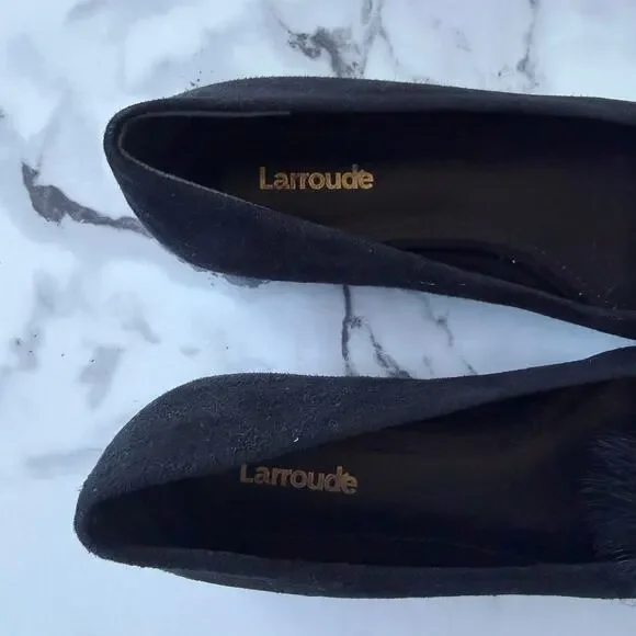 Larroude Lee Black Suede Pom Pom Flats Size 6.5 - Picture 6 of 8